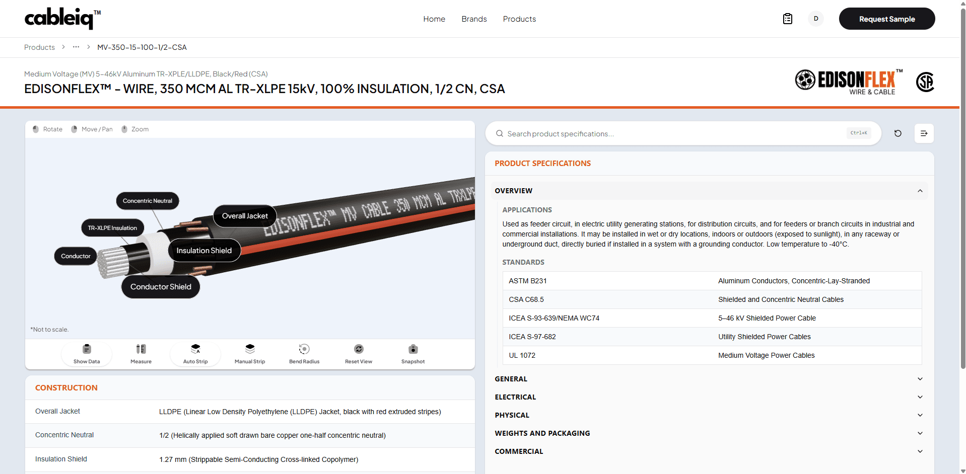 CableIQ™ interactive cable specification platform interface
